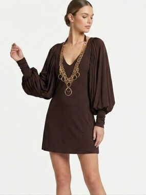 MARISA K balloon sleeve mini dress/ top w/ attached chain accent  In size Med